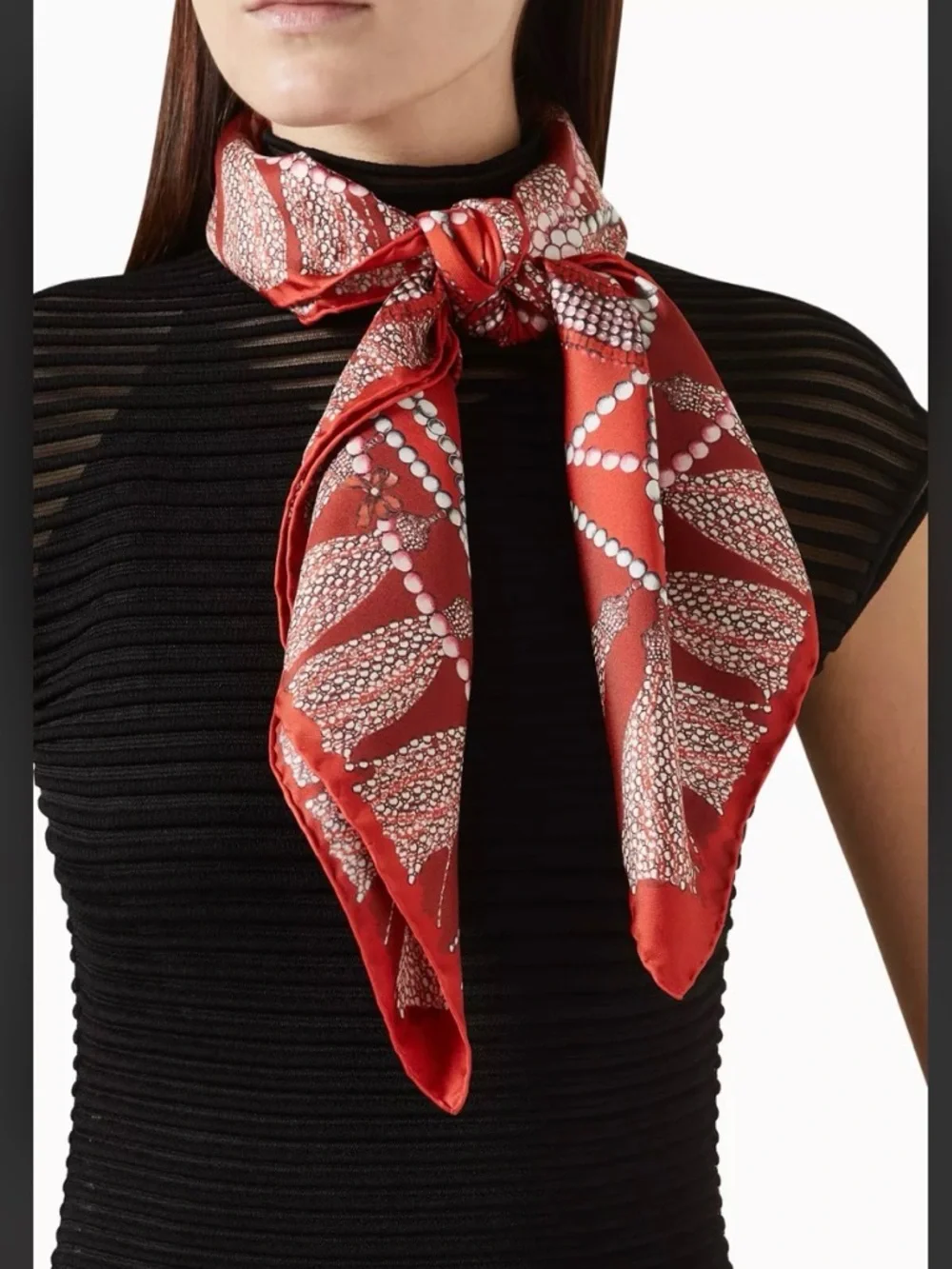 Lanvin Red Bow Pattern Silk Scarf 87cm x 89cm